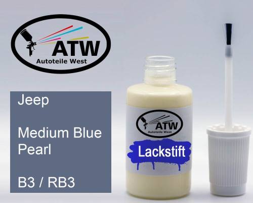 Jeep, Medium Blue Pearl, B3 / RB3: 20ml Lackstift, von ATW Autoteile West.